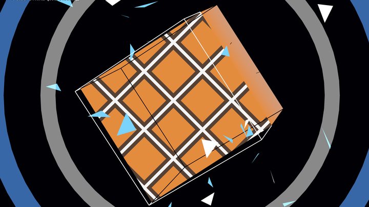 A cube crossing the playfield, its cut hatched