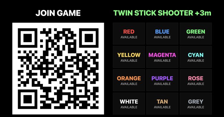 The Solid Siege lobby: a QR code and twelve player colours